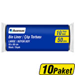 Avansas Çöp Torbası Büyük Boy 65 cm x 80 cm Siyah 10'lu x 10 Paket - Çok Al Az Öde