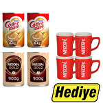 Nestle Coffee Mate Kahve Beyazlatıcı 2 kg 2 Adet + Nescafe Gold Kahve Teneke Kutu 900 gr 2 Adet + Nescafe Kupa 4'lü Hediye