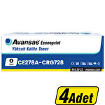 Avansas Econoprint HP CE278A  & Canon CRG-728 Siyah Muadil Toner 278A / 78A 4 Adet