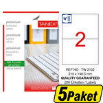 Tanex Tw-2102 Beyaz Sevkiyat ve Lojistik Etiketi 210 mm x 148.5 mm 5 Paket Çok Al Az Öde Tanex Tw-2102 Beyaz Sevkiyat ve Lojistik Etiketi 210 mm x 148.5 mm 5 Paket Çok Al Az Öde