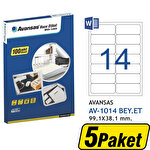 Avansas AV-1014 Beyaz Etiket 99,1x38,1 mm 14'lü x 5 Paket Çok Al Az Öde Avansas AV-1014 Beyaz Etiket 99,1x38,1 mm 14'lü x 5 Paket Çok Al Az Öde