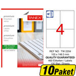 Tanex Tw-2204 Beyaz Sevkiyat ve Lojistik Etiketi 105 mm x 148.5 mm 10 Paket Çok Al Az Öde Tanex Tw-2204 Beyaz Sevkiyat ve Lojistik Etiketi 105 mm x 148.5 mm 10 Paket Çok Al Az Öde