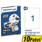 Avansas AV-1000 Beyaz Etiket 210x297 mm 10 Paket Çok Al Az Öde Avansas AV-1000 Beyaz Etiket 210x297 mm 10 Paket Çok Al Az Öde