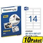 Avansas AV-1014 Beyaz Etiket 99,1x38,1 mm 14'lü x 10 Paket Çok Al Az Öde Avansas AV-1014 Beyaz Etiket 99,1x38,1 mm 14'lü x 10 Paket Çok Al Az Öde