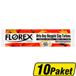 Florex  Çöp Torbası Orta Boy 55 cm x 60 cm Kırmızı Çilek Kokulu Büzgülü 10'lu x 10 Paket