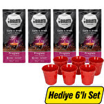 Bialetti Pregiato (Milano) Çekirdek Kahve 1000 g x  4 Paket + Kırmızı Espresso Fincan Set 6'lı Hediye