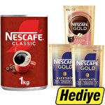 Nescafé Classic Çözünebilir Kahve 1 kg Teneke Kutu Alımında + Nescafe Gold Crema 80 g + 2 Paket Nescafe Gold Decaf  70 g Çözülebilir Kahve Hediye