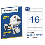 Avansas AV-1016 Beyaz Etiket 99,1x34 mm 16'lı Avansas AV-1016 Beyaz Etiket 99,1x34 mm 16'lı