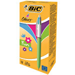 Bic 4 Colours Fashion Ballpoint Pen 1mm Tip 0.32mm Line Light Blue Barrel Lime Green/Pink/Purple/Turquoise Ink (Pack 12)