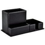 Mimaks 3-Compartment Desktop Set Faux Leather Black