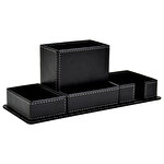 Mimaks 4-Compartment Desktop Set Faux Leather Black