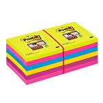Post-it® Super Sticky Notes 76 x 76 mm Ultra Assorted Colours 90 Sheets Pack of 12