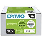 Dymo D1 2093097 / 45013 Authentic Label Tape, Self-Adhesive, Black Print on White 12 mm x 7 m Pack of 10