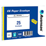 Avansas C6 Wallet Peel & Seal Envelopes 114 x 162 mm 100 gsm White Pack of 25