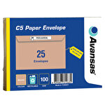 Avansas C5 Pocket Peel & Seal Envelopes 162 x 229 mm 100 gsm Manilla Pack of 25