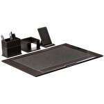 Mimaks 640-K 4-piece Leather & Cloth Desk Organiser Set Brown