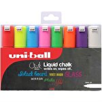 Uni-Ball Chalk Marker PWE-8K Chisel Tip Broad 8 mm Assorted Colours Pack of 8