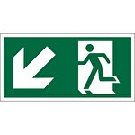 Seco Exit Down Left Arrow Sign Semi-Rigid Plastic Peel & Stick 300 x 150 mm Green & White