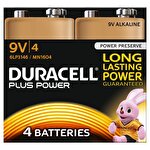 Duracell Plus Power 9V Alkaline Battery Pack of 4