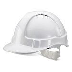 B-Brand Economy Vented Safety Helmet White, Plastic Harness with Sweatband
