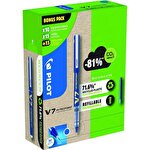 Pilot BeGreen GreenPack of 10 Hi-Tecpoint Rollerball Refillable Pens & 30 Liquid Ink Refills 0.7 mm Medium Tip Blue