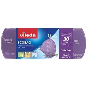 Vileda Çöp Torbası Orta Boy 55 cm x 55 cm Mor Lavanta Kokulu Büzgülü 15'li Paket
