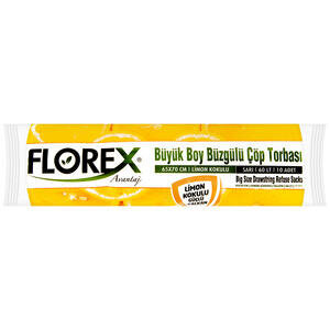 Florex Çöp Torbası Büyük Boy 65 cm x 70 cm Sarı Limon Kokulu Büzgülü  10'lu Paket