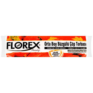 Florex  Çöp Torbası Orta Boy 55 cm x 60 cm Kırmızı Çilek Kokulu Büzgülü 10'lu Paket