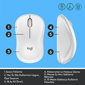 Logitech M221 Sessiz Kompakt Kablosuz Mouse - Beyaz buyuk 4