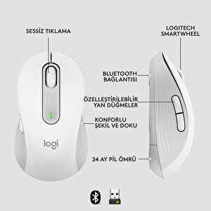 Logitech Signature M650 Küçük ve Orta Boy Sağ El Için Sessiz Kablosuz Mouse - Beyaz buyuk 6