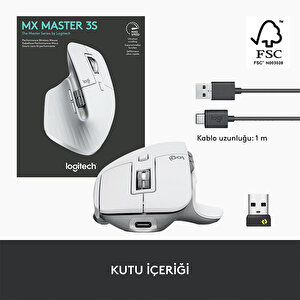 Logitech MX Master 3S Performans 8.000 DPI Optik Sensörlü Sessiz Kablosuz Mouse - Beyaz buyuk 9