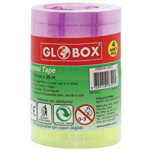 Globox 6522 18 mm x 25 Metre Renkli Bant 4'lü Karışık Renkli Paket buyuk 1