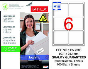 Tanex Tw-2006 Yüksek Yapışkanlı Beyaz Sevkiyat ve Lojistik Etiketi 99,1 mm x 93,1 mm buyuk 1