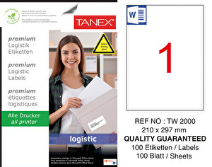 Tanex Tw-2000 Yüksek Yapışkanlı Beyaz Sevkiyat ve Lojistik Etiketi 210 mm x 297 mm buyuk 1