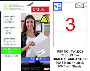 Tanex Tw-2003 Yüksek Yapışkanlı Beyaz Sevkiyat ve Lojistik Etiketi 210 mm x 99 mm buyuk 1
