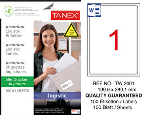 Tanex Tw-2001 Yüksek Yapışkanlı Beyaz Sevkiyat ve Lojistik Etiketi 199,6 mm x 289,1 mm  buyuk 1