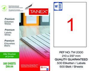 Tanex Tw-2000 Beyaz Sevkiyat ve Lojistik Etiketi 210 mm x 297 mm (500 Etiket) buyuk 1