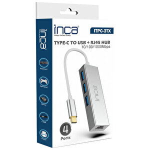Inca ITPC-3T Type-C Girişli 4 Port Usb 3.0 Çoklayıcı Hub + Ethernet RJ45  buyuk 5