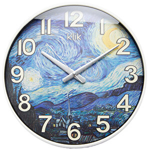 Regal Klik Simplex Duvar Saati 38 cm Dekoratif Yıldızlı Gece Desenli buyuk 1