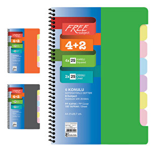 Keskin Color A4 4+2 Asist Ayraçlı PP Kapak Defter 150 Yaprak