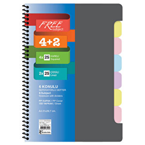 Keskin Color A4 4+2 Asist Ayraçlı PP Kapak Defter 150 Yaprak
