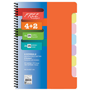 Keskin Color A4 4+2 Asist Ayraçlı PP Kapak Defter 150 Yaprak