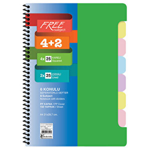 Keskin Color A4 4+2 Asist Ayraçlı PP Kapak Defter 150 Yaprak