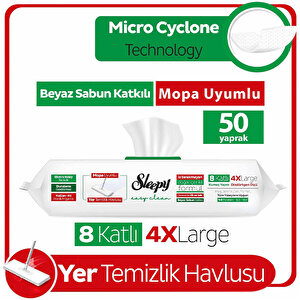 Sleepy Easy Clean Beyaz Sabun Katkılı Mopa Uyumlu Yer Temizlik Havlusu 50 Yaprak buyuk 2