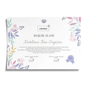 Sertifika A4 Çiçekli Şablon