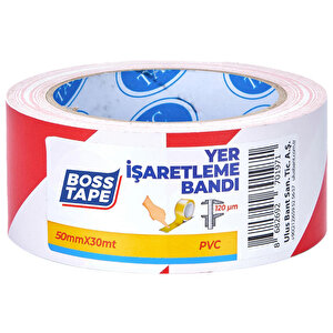 Boss Tape Yer İşaretleme İkaz Bandı 50 mm x 33 m Kırmızı / Beyaz Çizgili buyuk 1