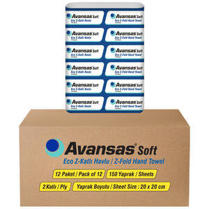Avansas EcoSoft Z Katlama Havlu 20 x 20 cm 150 Yaprak - 12'li