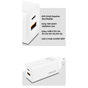 Shaza Çift Çıkışlı USB Type-C Şarj Adaptörü buyuk 3