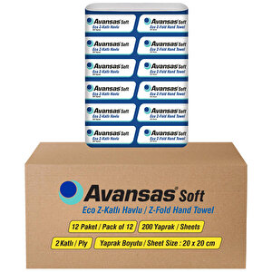 Avansas Eco Soft Z Katlama Çift Katlı Kağıt Havlu 20 x 20 cm 200 Yaprak - 12 Paket buyuk 1
