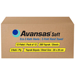 Avansas Eco Soft Z Katlama Çift Katlı Kağıt Havlu 20 x 20 cm 200 Yaprak - 12 Paket buyuk 4